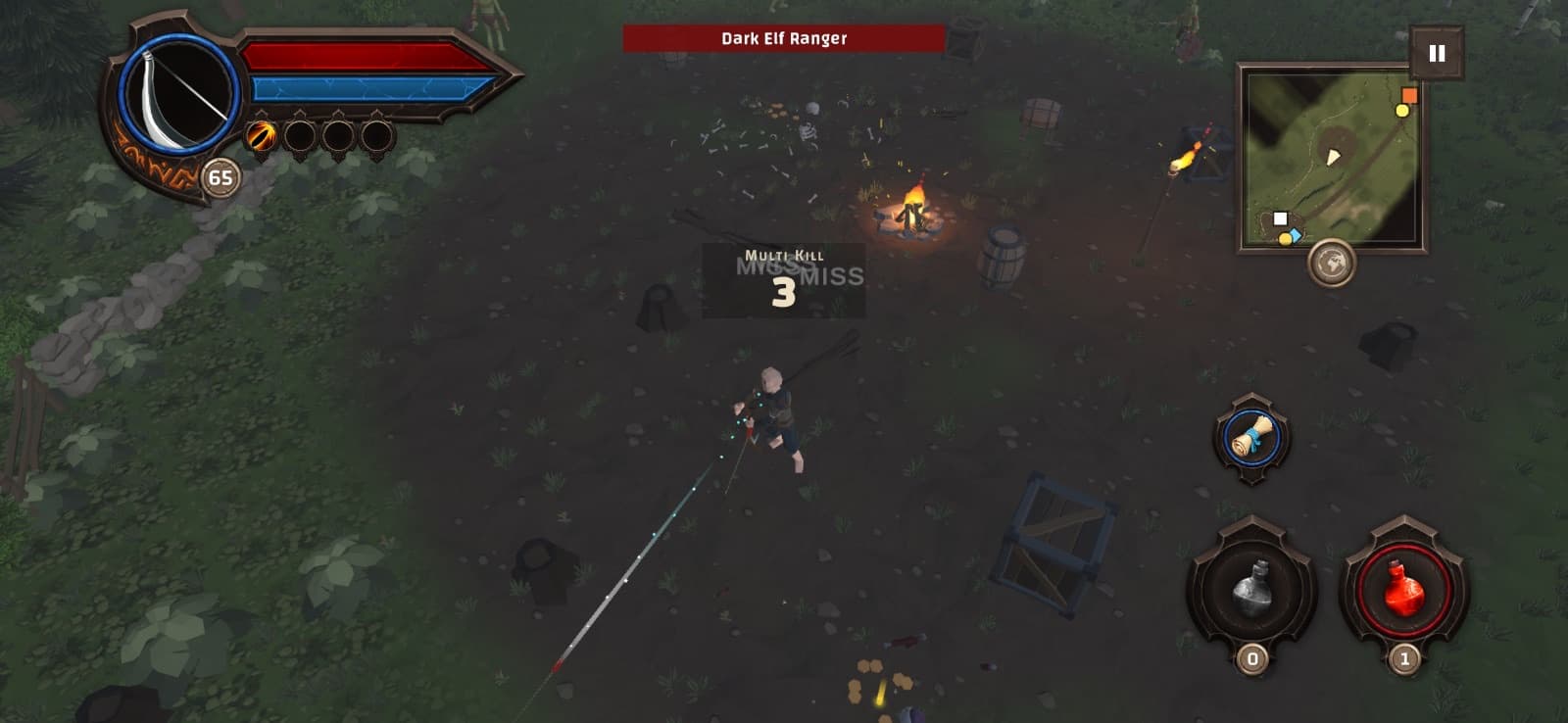 An arrow loosed across a goblin camp after a multi kill