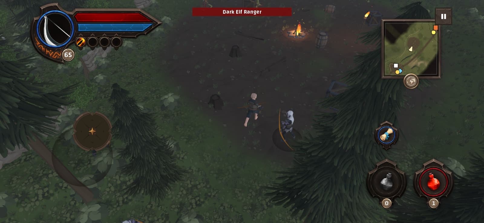 Dark Elf Rangers closing in on the hero among the pines